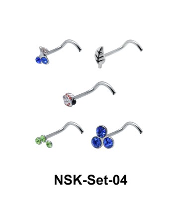 5 Silver Nose Stud Sets NSK-SET-04